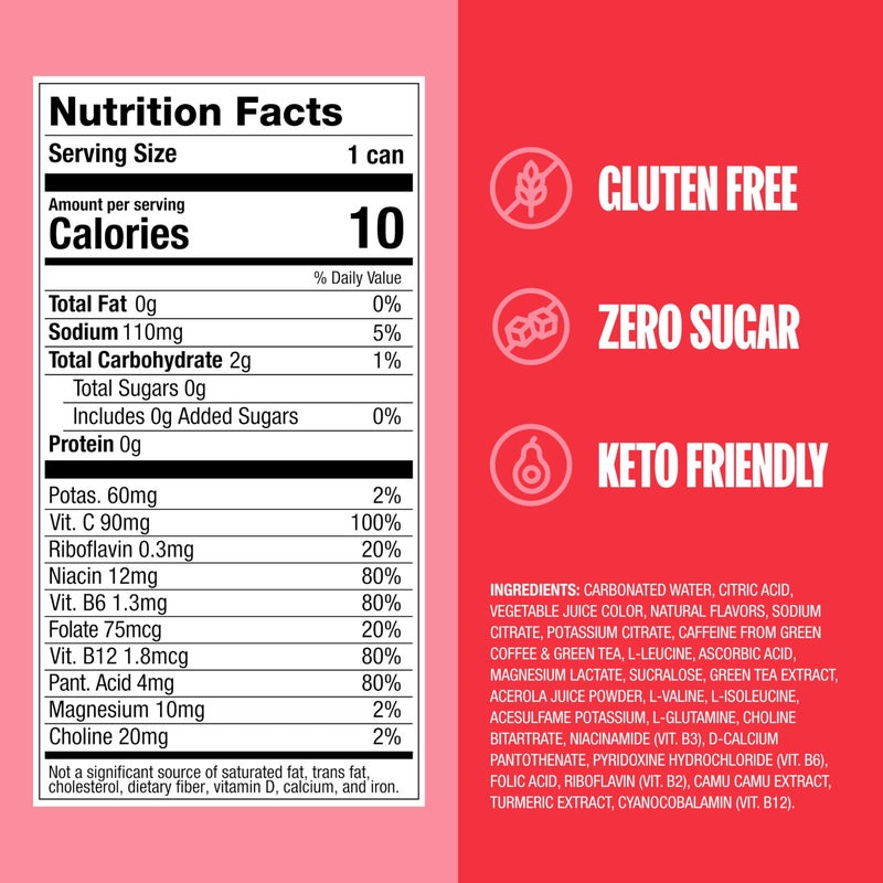 ZOA Zero Sugar Energy Drinks, Strawberry Watermelon - Sugar Free with Electrolytes, Healthy Vitamin C, Amino Acids, Essential B-Vitamins, and Caffeine from Green Tea - 12 Fl Oz (12-Pack) - Image 3